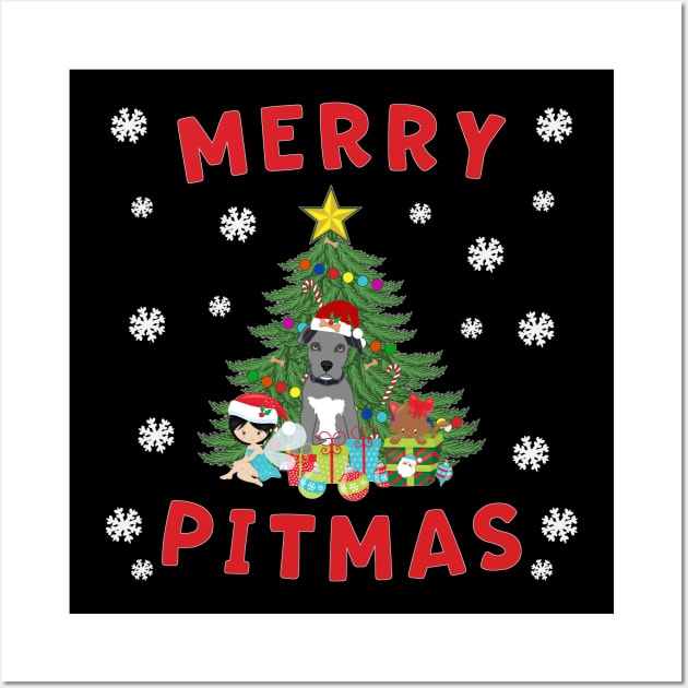 Merry Pitmas Pitbull Puppy Kitten Fairy Funny Wall Art by Rosemarie Guieb Designs